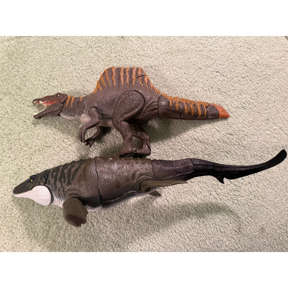 Lot of 2 -  Jurassic World Bite N Blast Mosasaurus & Tail Thrasher Spinosaurus